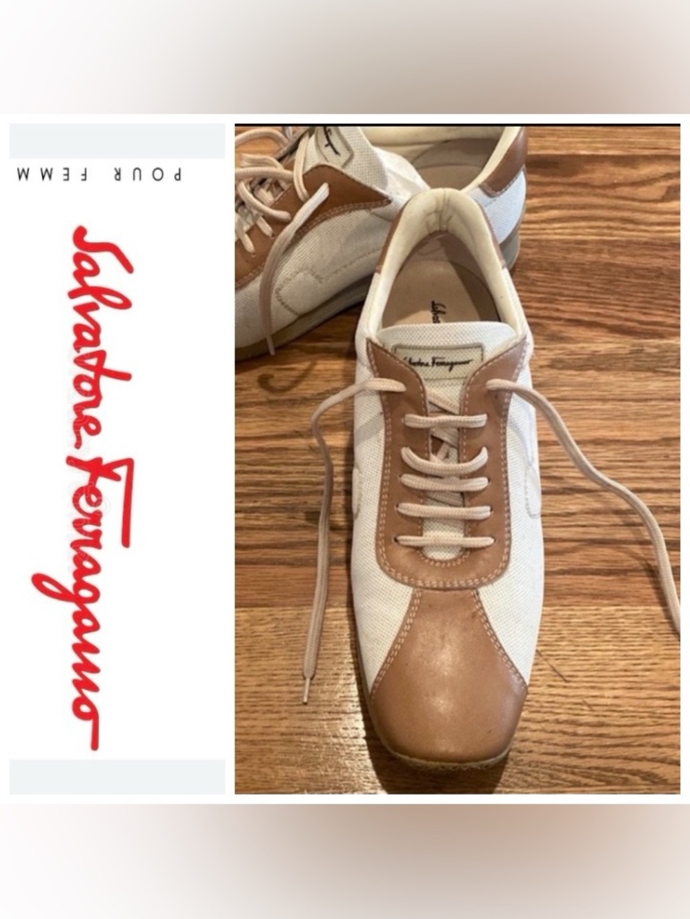 Salvatore Ferragamo Brown Leather Canvas Sneakers with Classic Design